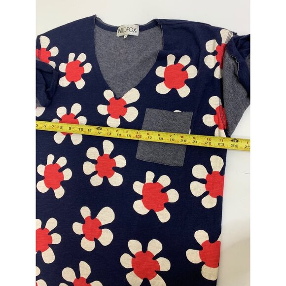 Wildfox Blue V Neck Pop of Floral Tunic Top Size Medium - Picture 9 of 13